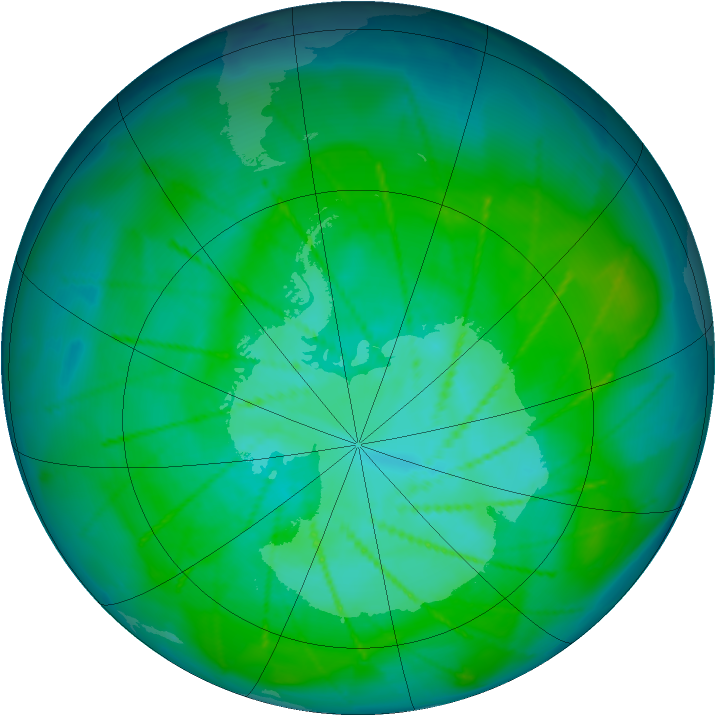 Antarctic ozone map for 06 January 2010
